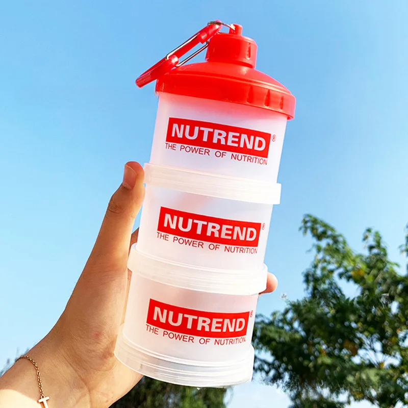 Nutrition And Fitness - ポータブルプロテインパウダーボックス漏斗パウダーボックスフィットネスサプリメントボトルハンドル層状収納薬箱スナック缶