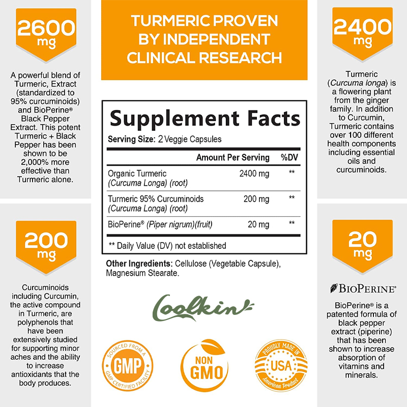 クルクミン カプセル、ブラックペッパー配合の天然関節サポート - Turmeric Curcumin Capsule のレビューと価格